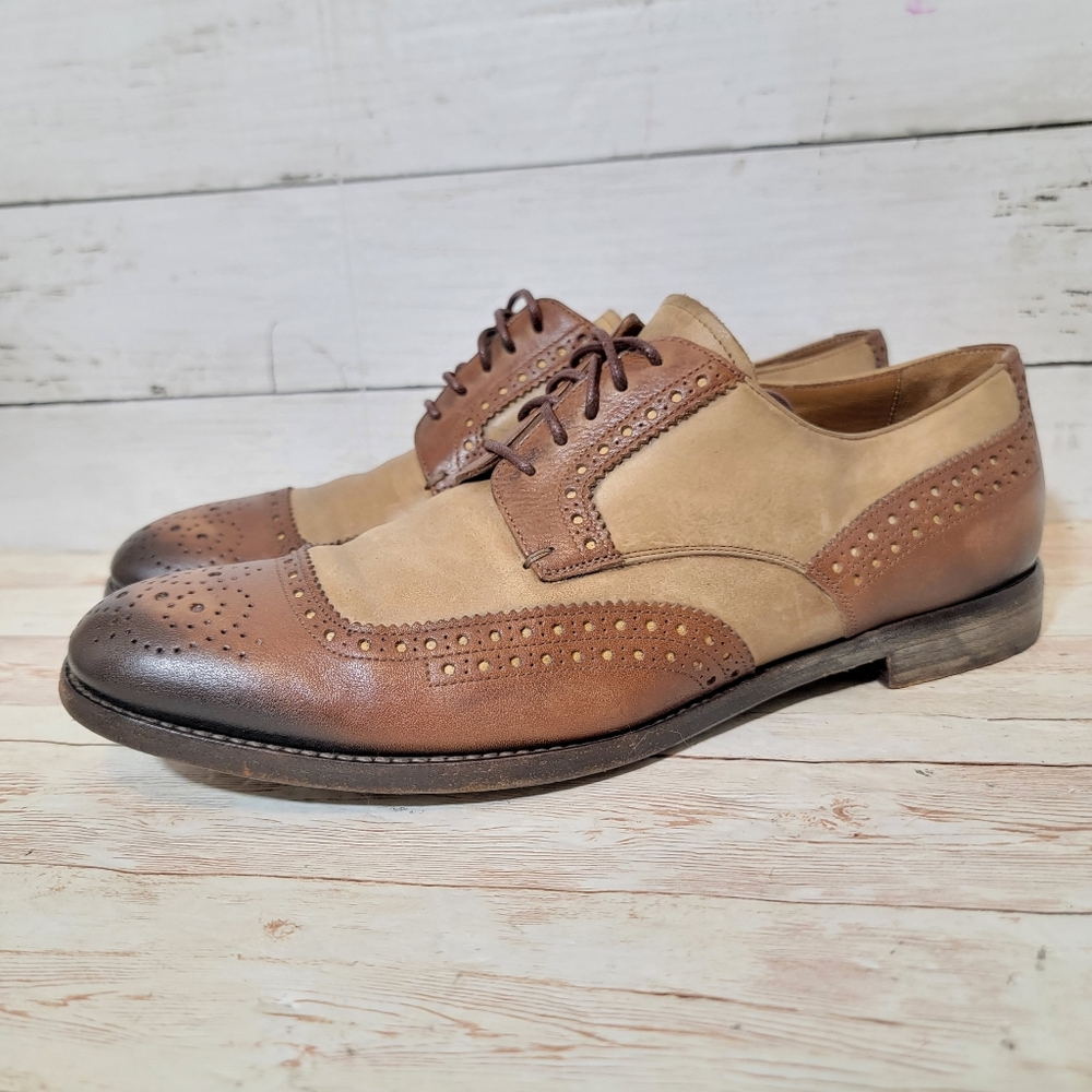 PRADA DERBY FULL BROGUE SHOES  BROWN LEATHER US 8